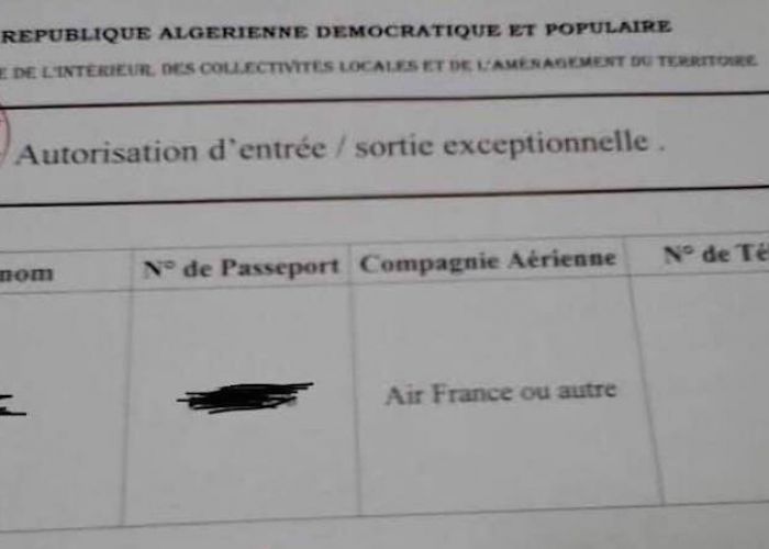 L'ambassade d'Algérie en France annonce la suspension de la délivrance des autorisations spéciales d'entrée sur le territoire national 