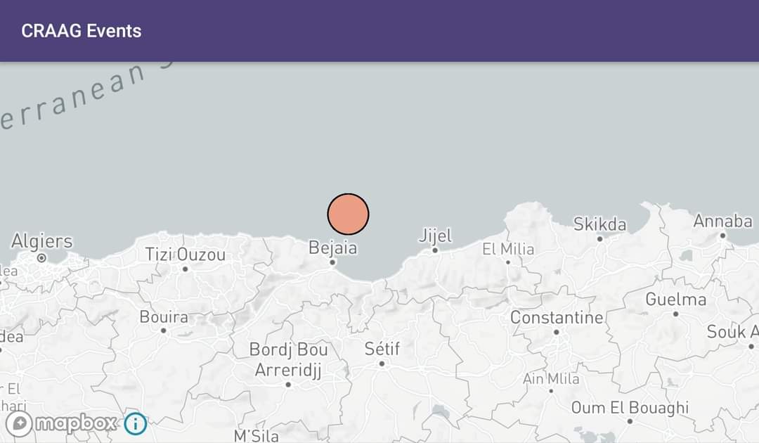 Secousse tellurique de magnitude 5.5 degrés au nord-est de Cap Carbon (Bejaïa)