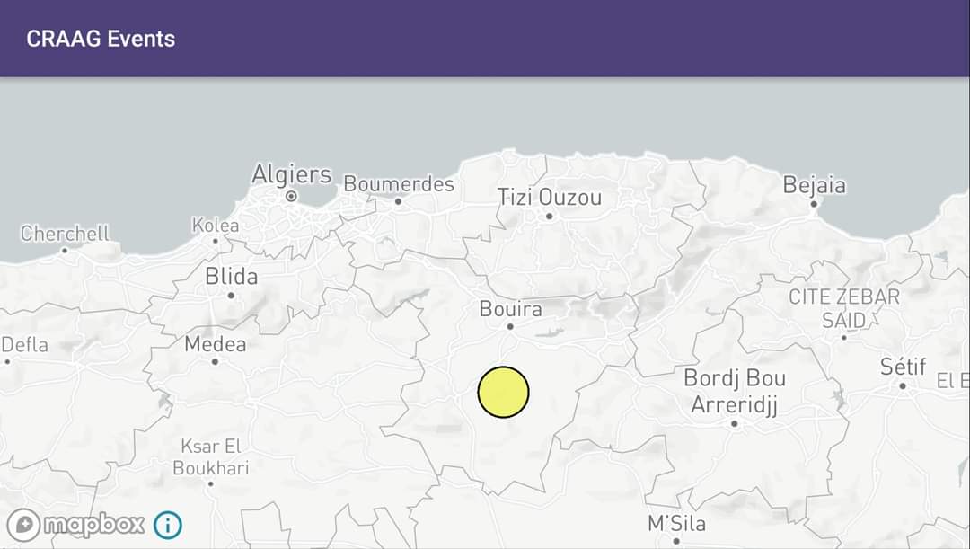 Secousse tellurique de 3.2 degrés au Sud-ouest de Bouira