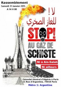 Paris/Appel au rassemblement pacifique contre le gaz de schiste en Algérie